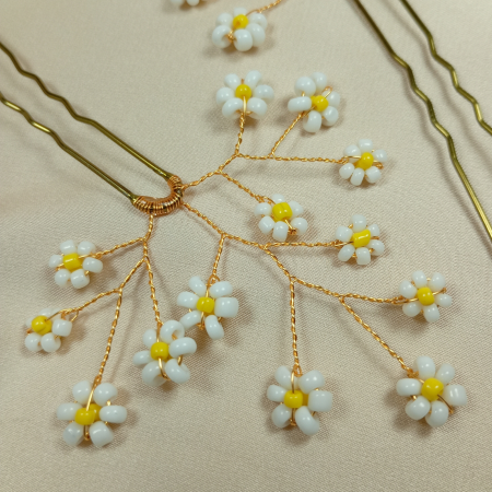 Accesorii par - Set 4 ace de par cu floricele albe