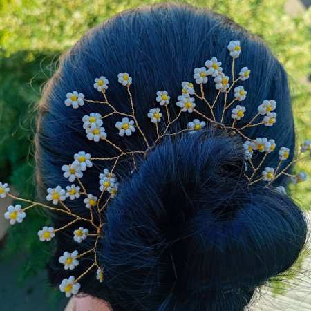 Grădina din păr - Set 4 ace de par cu floricele albe