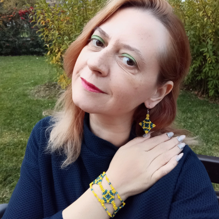 Set bijuterii handmade bratara si cercei din margele galbene si turcoaz [4]