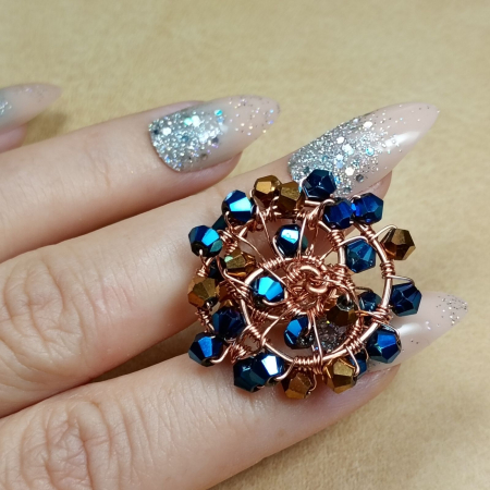 Set bijuterii statement cu cristale și piatră soarelui – cercei spirală cupru și inel reglabil handmade [12]