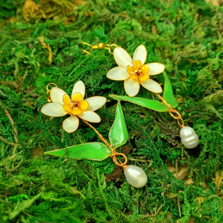 Set cercei si inel flori albe [9]