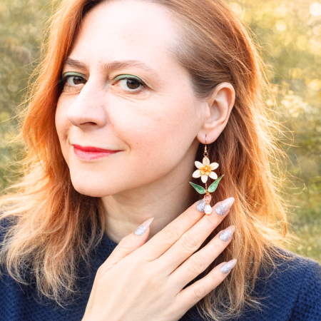 Colecția Florală - Set cercei si inel flori albe