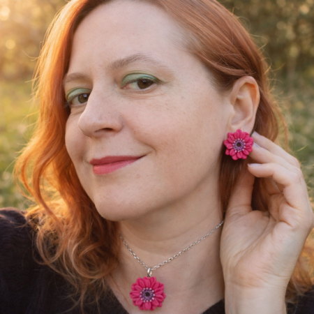 Colecția Florală - Set floral roșu – cercei și pandantiv