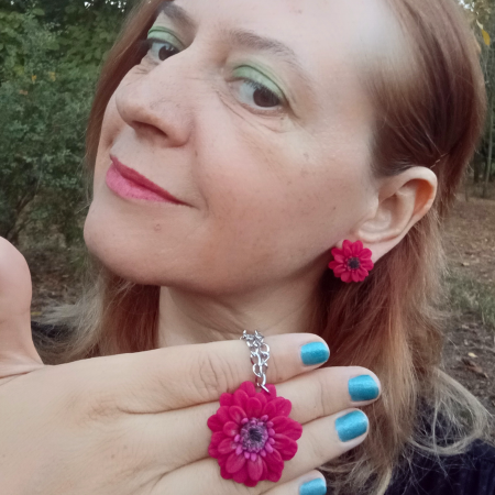 Set floral roșu – cercei și pandantiv [2]