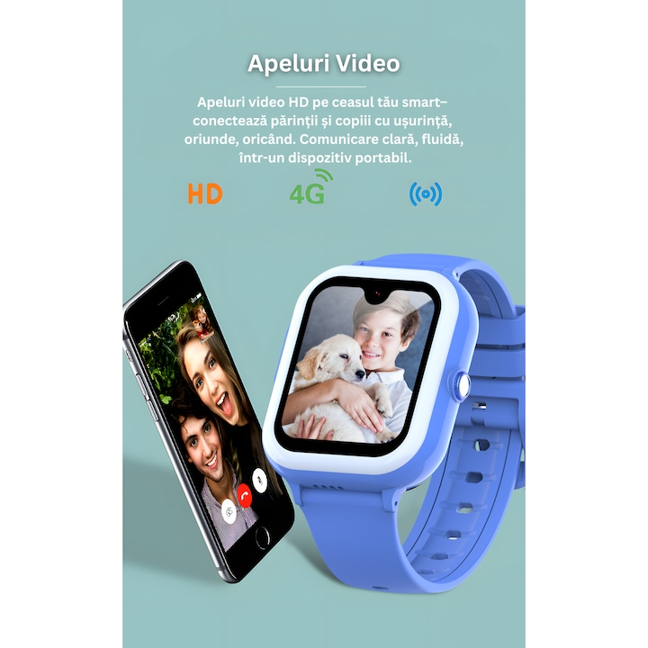Ceas SmartWatch Premium cu Android si GPS 4G pentru Copii, by VeReTech, Ecran Amoled de 1.78 inch, 368*448 Pixeli, WhatsApp, SOS, IP67, Bluetooth, Pozitionare LBS + GPS + WIFI, 22 Canale GPS [7]
