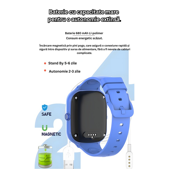 Ceas SmartWatch Premium cu Android si GPS 4G pentru Copii, by VeReTech, Ecran Amoled de 1.78 inch, 368*448 Pixeli, WhatsApp, SOS, IP67, Bluetooth, Pozitionare LBS + GPS + WIFI, 22 Canale GPS [9]