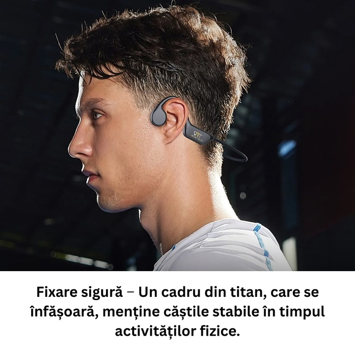 Casti Premium VeReTech, prin Conductie Osoasa, Wireless, Bluetooth 5.4, 200 Mah, High Definition Sound, Incarcare Magnetica, Capacitate de Stocare 32 GB, Negru [2]