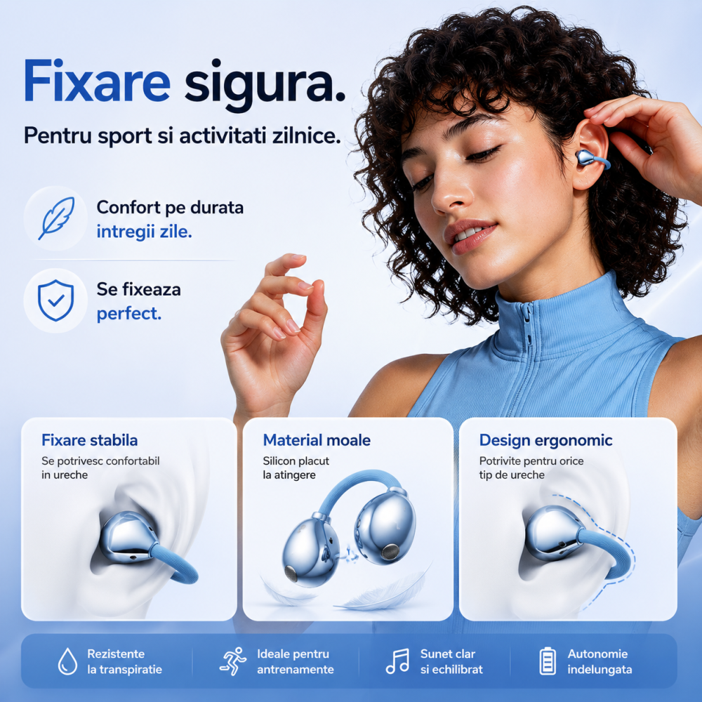 Casti Open-Ear Premium VeReTech Albastru cu Cercei Cristal Bluetooth 6.0 [8]