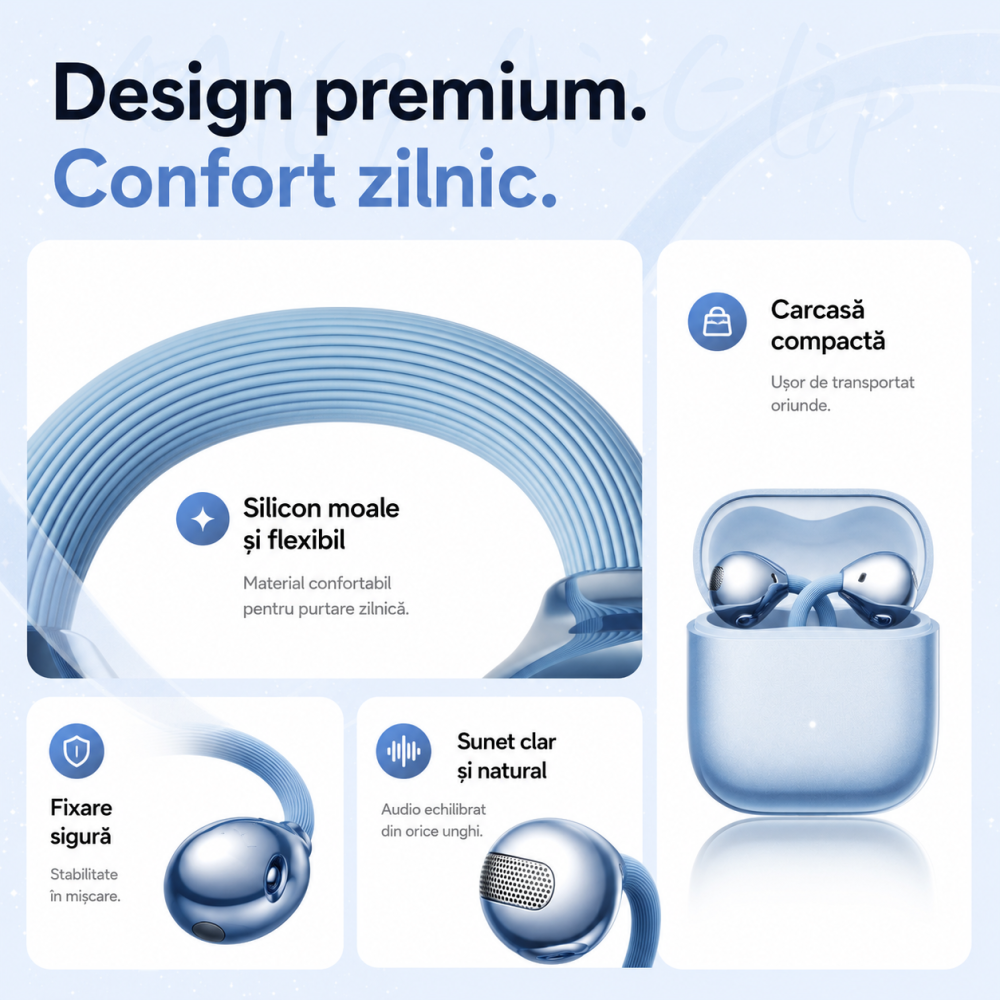 Casti Open-Ear Premium VeReTech Albastru cu Cercei Cristal Bluetooth 6.0 [5]