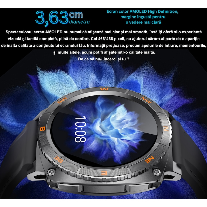 Ceas SmartWatch Premium cu ChatGPT, by VeReTech, Cadran Rotativ, Ecran Amoled de 1.43 inch, 466*466 Pixeli, IP68, Bluetooth 5.4, Spo2, Ritm Cardiac, Somn, 200 Moduri Sport, Comenzi Vocale prin AI [10]
