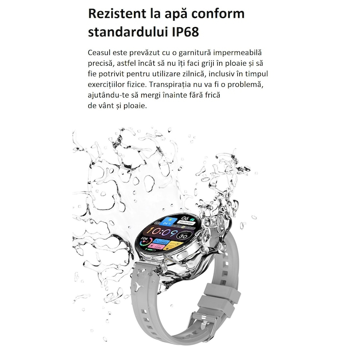 Ceas SmartWatch Premium de Dama, VeReTech, Argintiu, Ecran Super Amoled de 1.32 inch, cu 2 Bratari, 466*466 Pixeli, IP68, Bluetooth 5.3, NFC, cu 37 Aplicatii, Spo2, Ritm Cardiac, Tensiune, Somn, Multi [5]