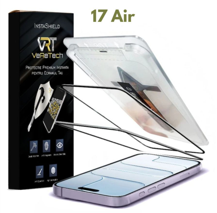 Folie de Protectie Clear, InstaShield by VeReTech pentru iPhone 17 Air, cu Kit de Aplicare Instanta si Functie Automata de Indepartare a Prafului, din Sticla Securizata 9H+, Claritate Super HD, Tratam [1]
