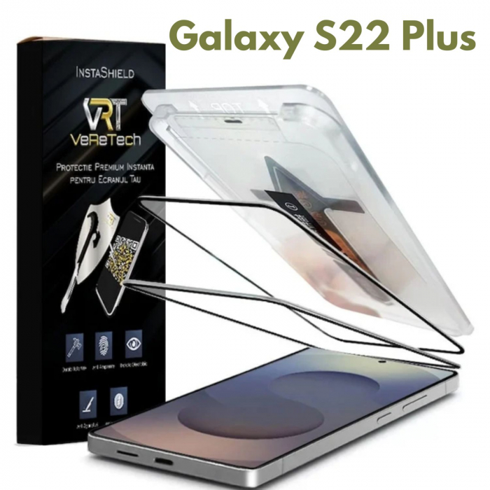 Folie de Protecție Clear, InstaShield by VeReTech pentru Samsung Galaxy S22 Plus, cu Kit de Aplicare Instantă și Funcție Automată de Îndepărtare a Prafului, din Sticlă Securizată 9H+, Claritate Super [1]