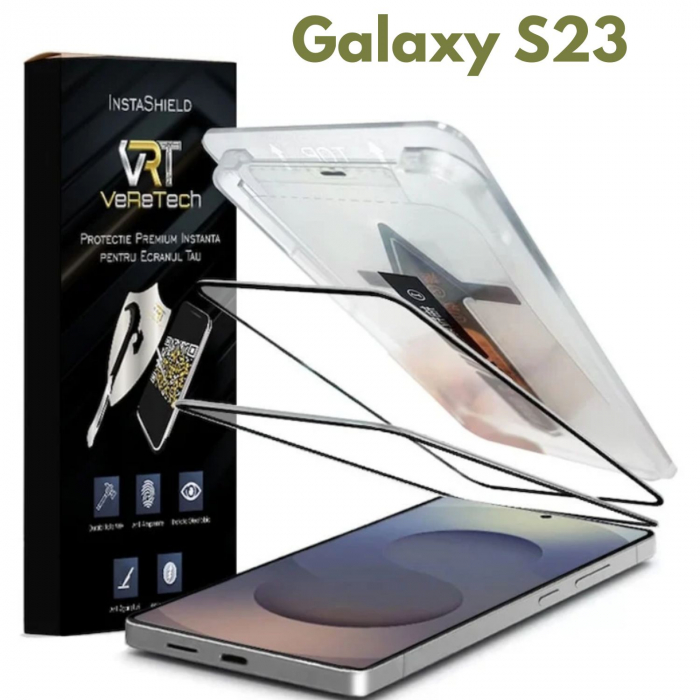 Folie de Protecție Clear, InstaShield by VeReTech pentru Samsung Galaxy S23, cu Kit de Aplicare Instantă și Funcție Automată de Îndepărtare a Prafului, din Sticlă Securizată 9H+, Claritate Super HD [1]