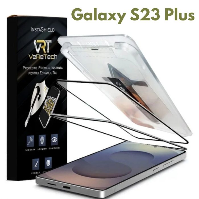 Folie de Protecție Clear, InstaShield by VeReTech pentru Samsung Galaxy S23 Plus, cu Kit de Aplicare Instantă și Funcție Automată de Îndepărtare a Prafului, din Sticlă Securizată 9H+, Claritate Super [1]