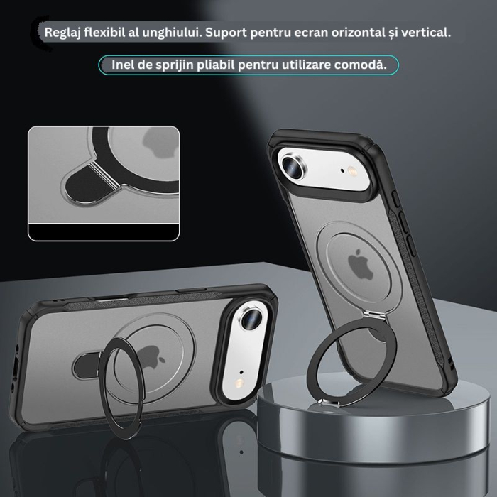 Husă de protecție, VeReTech, pentru iPhone 17 Air, gri, inel magnetic ajustabil, compatibil MagSafe [6]
