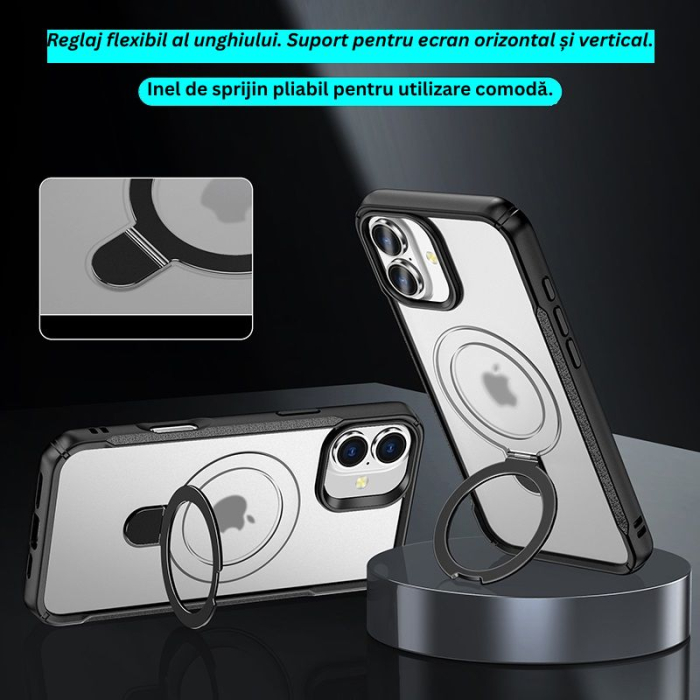 Husă de protecție VeReTech pentru iPhone 17, cu inel magnetic ajustabil, gri, TPU x policarbonat [6]