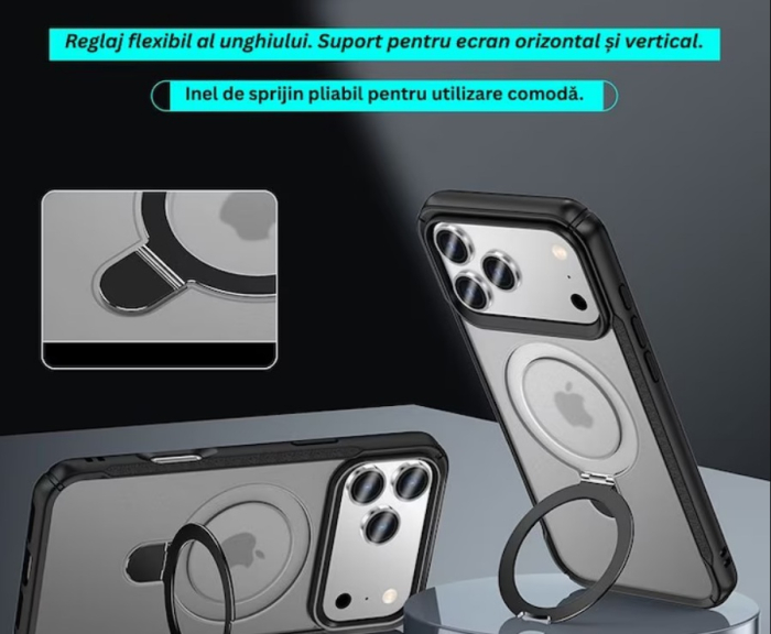 Husă de Protecție VeReTech pentru iPhone 17 Pro, Inel Magnetic Ajustabil, Gri [5]