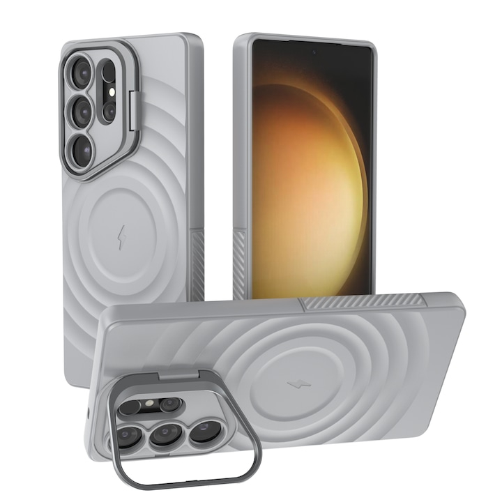 Husa de Protecție VeReTech, Premium, pentru S25 Ultra din Silicon, cu Inel Ajustabil în Dreptul Camerei, Compatibilă cu Încărcarea Wireless, Gri Deschis [1]