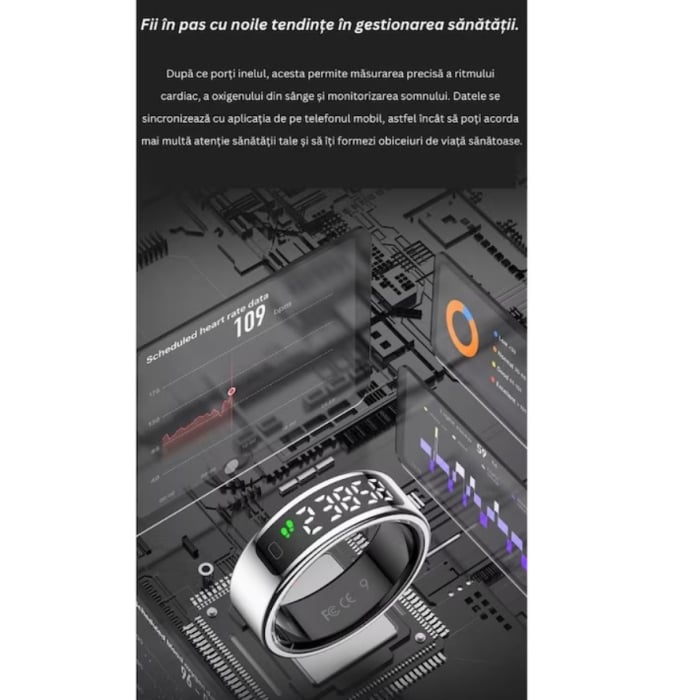 Inel Inteligent Smart Ring Marimea 13, by VeReTech, cu Monitorizare Avansata, Puls, Pasi, Somn, Calorii si Stres, Afisaj LED, Functie de Controller, Bluetooth, Rezistent la Apa 1 ATM, Compatibil Andro [11]