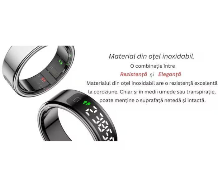 Inel Inteligent Smart Ring Marimea 13, by VeReTech, cu Monitorizare Avansata, Puls, Pasi, Somn, Calorii si Stres, Afisaj LED, Functie de Controller, Bluetooth, Rezistent la Apa 1 ATM, Compatibil Andro [14]