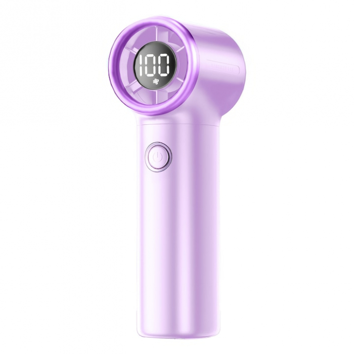 Mini Ventilator de Mana Ultra-Portabil MicroStorm by VeReTech, 13000 Rotatii pe Minut, 100 Nivele de Intensitate si Display Nivel Baterie, cu Cablu USB Tip C Inclus, 113x44.5x35.5mm, Mov [1]