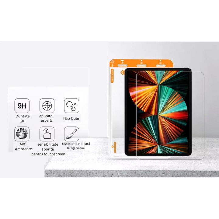 Set 2 Folii InstaShield by VeReTech pentru iPad 10(2022) 10.9", cu Kit de Aplicare Instanta si Functie Automata de Indepartare a Prafului, din Sticla Securizata 9H+, Ultra Claritate Super HD, Tratamen [7]