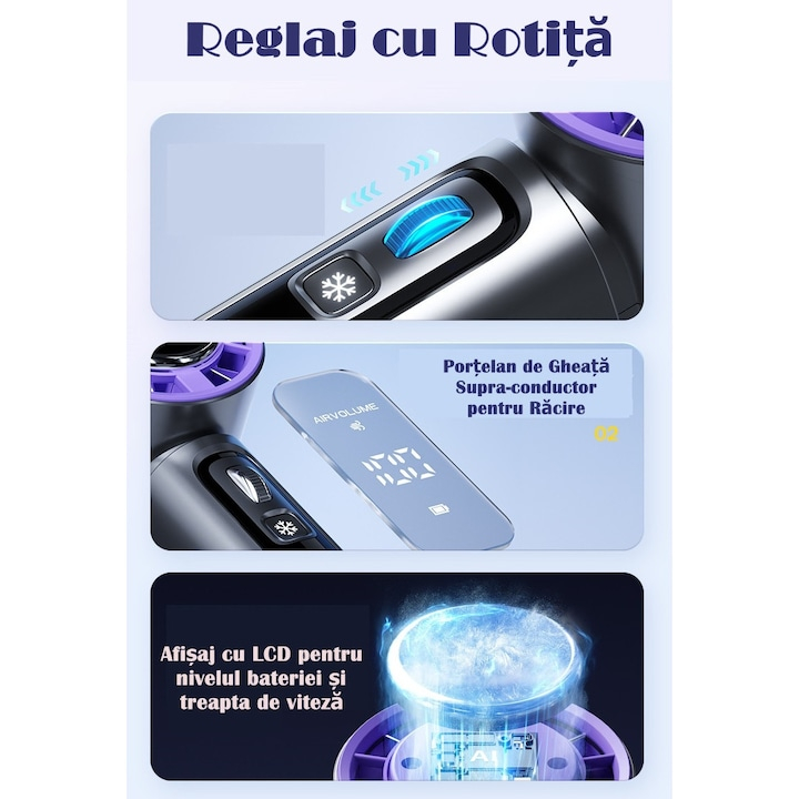 Ventilator de Mână Bej Ultra-Compact CoolMaster by VeReTech, Portabil, cu Ecran LCD, Disc de Refrigerare, 100 Nivele de Intensitate si Display Nivel Baterie, Incarcare Rapida, cu Cablu USB Tip C Inclu [5]