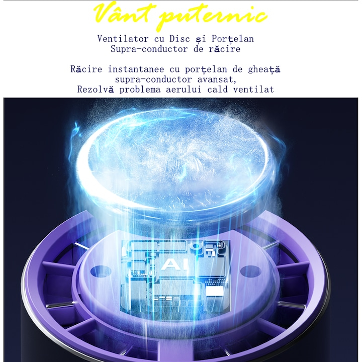 Ventilator de Mână Bej Ultra-Compact CoolMaster by VeReTech, Portabil, cu Ecran LCD, Disc de Refrigerare, 100 Nivele de Intensitate si Display Nivel Baterie, Incarcare Rapida, cu Cablu USB Tip C Inclu [3]