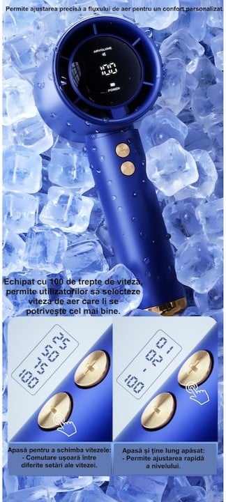 Ventilator de Mână Ultra-Compact BreezeMaster by VeReTech, Portabil, cu Ecran LCD, Puterea Turbinei, 100 Nivele de Intensitate și Display Nivel Baterie, Încărcare Rapidă, Cablu USB Tip C Inclus,Roz [4]