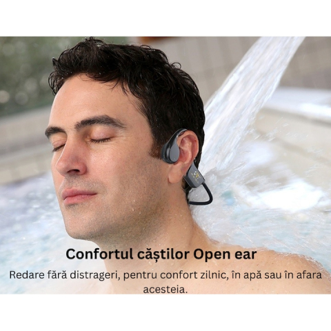 Casti Premium VeReTech, prin Conductie Osoasa, Wireless, Bluetooth 5.4, 200 Mah, High Definition Sound, Incarcare Magnetica, Capacitate de Stocare 32 GB, Negru [2]
