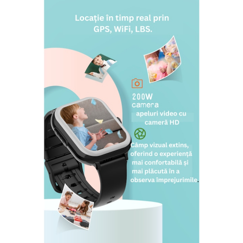 Ceas SmartWatch Premium cu Android si GPS 4G pentru Copii, by VeReTech, Ecran Amoled de 1.78 inch, 368*448 Pixeli, WhatsApp, SOS, IP67, Bluetooth, Pozitionare LBS + GPS + WIFI, 22 Canale GPS [2]