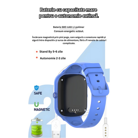 Ceas SmartWatch Premium cu Android si GPS 4G pentru Copii, by VeReTech, Ecran Amoled de 1.78 inch, 368*448 Pixeli, WhatsApp, SOS, IP67, Bluetooth, Pozitionare LBS + GPS + WIFI, 22 Canale GPS [8]