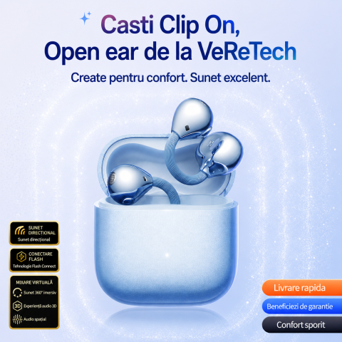 Casti Open-Ear Premium VeReTech Albastru cu Cercei Cristal Bluetooth 6.0 [8]