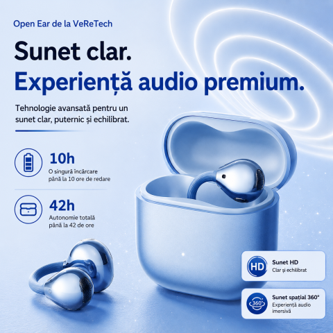 Casti Open-Ear Premium VeReTech Albastru cu Cercei Cristal Bluetooth 6.0 [5]