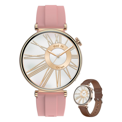 Smartwatch by VeReTech - Ceas SmartWatch Premium de Dama, by VeReTech, Ecran Super Amoled de 1.32 inch, 466*466 Pixeli, IP68, Bluetooth 5.3, NFC, cu 37 Aplicatii, Temperatura, Spo2, Ritm Cardiac, Tensiune, Somn, Multi Sport