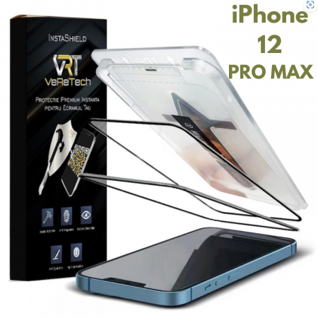 Folii de Protecție InstaShield by VeReTech pentru iPhone - Folie de Protecție Clear, InstaShield by VeReTech pentru iPhone 12 Pro Max, cu Kit de Aplicare Instantă și Funcție Automată de Îndepărtare a Prafului, din Sticlă Securizată 9H+, Ultra Claritate
