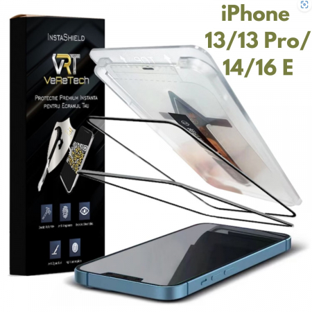 Folii de Protecție InstaShield by VeReTech pentru iPhone - Folie de Protecție Clear, InstaShield by VeReTech pentru iPhone 13/13 Pro/14/16 E, cu Kit de Aplicare Instantă și Funcție Automată de Îndepărtare a Prafului, din Sticlă Securizată 9H+, Ultra Claritate