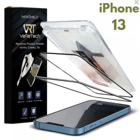 Folii de Protecție InstaShield by VeReTech pentru iPhone - Folie de Protectie Clear, InstaShield by VeReTech pentru iPhone 13, cu Kit de Aplicare Instanta si Functie Automata de Indepartare a Prafului, din Sticla Securizata 9H+, Ultra Claritate Super HD, Trat