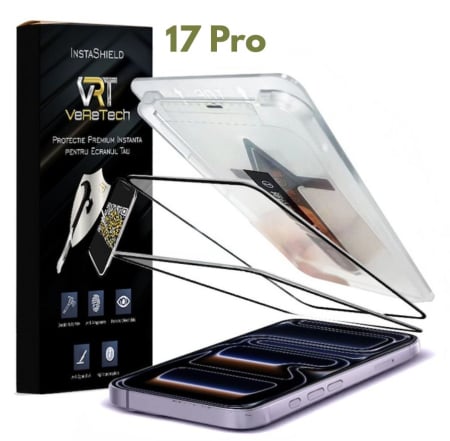 Folii de Protecție InstaShield by VeReTech pentru iPhone - Folie de Protectie Clear, InstaShield by VeReTech pentru iPhone 17 Pro, cu Kit de Aplicare Instanta si Functie Automata de Indepartare a Prafului, din Sticla Securizata 9H+, Claritate Super HD, Tratam