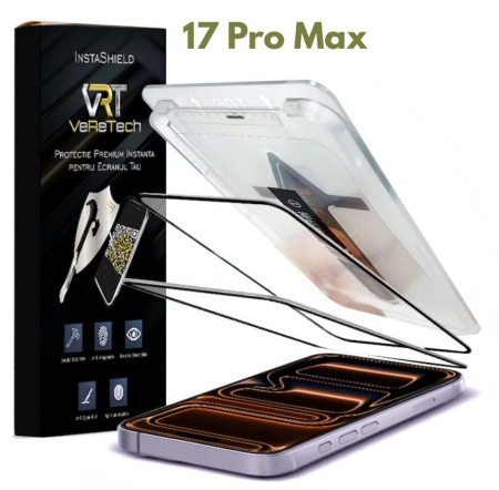 Folii de Protecție InstaShield by VeReTech pentru iPhone - Folie de Protectie Clear, InstaShield by VeReTech pentru iPhone 17 Pro Max, cu Kit de Aplicare Instanta si Functie Automata de Indepartare a Prafului, din Sticla Securizata 9H+, Claritate Super HD, Tr