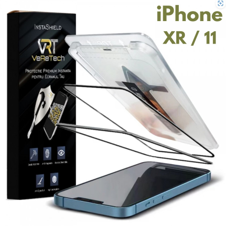Folii de Protecție InstaShield by VeReTech pentru iPhone - Folie de Protecție Clear, InstaShield by VeReTech pentru iPhone XR/11, cu Kit de Aplicare Instantă și Funcție Automată de Îndepărtare a Prafului, din Sticlă Securizată 9H+, Ultra Claritate Super HD