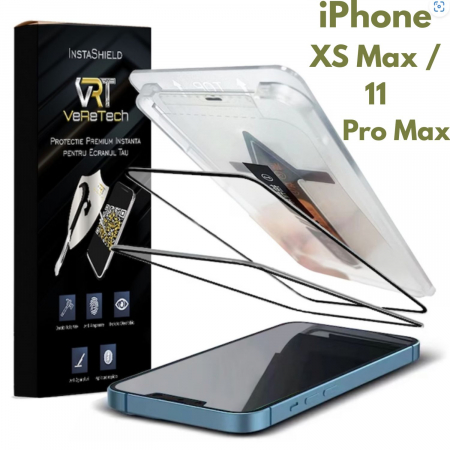 Folii de Protecție InstaShield by VeReTech pentru iPhone - Folie de Protecție Clear, InstaShield by VeReTech pentru iPhone XS Max/11 Pro Max, cu Kit de Aplicare Instantă și Funcție Automată de Îndepărtare a Prafului, din Sticlă Securizată 9H+, Claritate Super