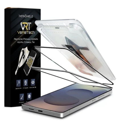 Folii de Protecție InstaShield by VeReTech pentru Samsung - Folie de Protectie Clear, InstaShield by VeReTech pentru Samsung Galaxy S25, cu Kit de Aplicare Instanta si Functie Automata de Indepartare a Prafului, din Sticla Securizata 9H+, Claritate Super HD, T