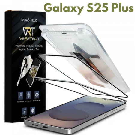 Folii de Protecție InstaShield by VeReTech pentru Samsung - Folie de Protecție Clear, InstaShield by VeReTech pentru Samsung Galaxy S25 Plus, cu Kit de Aplicare Instantă și Funcție Automată de Îndepărtare a Prafului, din Sticlă Securizată 9H+, Super HD, Tratam