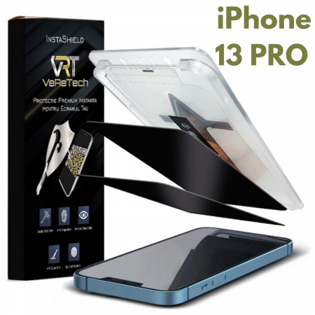 Folii de Protecție InstaShield by VeReTech pentru iPhone - Folie de Protecție Privacy InstaShield by VeReTech pentru iPhone 13 Pro, cu Kit de Aplicare Instantă și Funcție Automată de Îndepărtare a Prafului, din Sticlă Securizată 9H+, Ultra Claritate Super HD