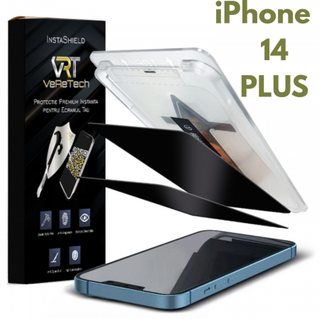 Folii de Protecție InstaShield by VeReTech pentru iPhone - Folie de Protecție Privacy InstaShield by VeReTech pentru iPhone 14 Plus, cu Kit de Aplicare Instantă și Funcție Automată de Îndepărtare a Prafului, din Sticlă Securizată 9H+, Ultra Claritate Super HD