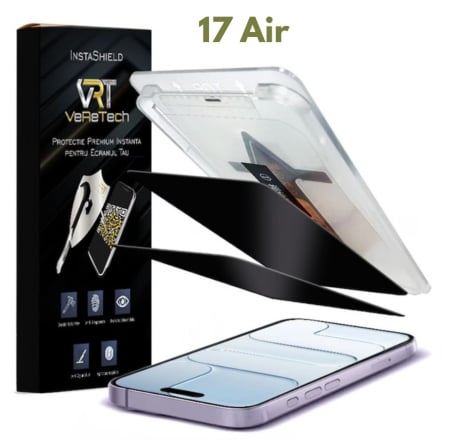 Folii de Protecție InstaShield by VeReTech pentru iPhone - Folie de Protectie Privacy, InstaShield by VeReTech pentru iPhone 17 Air, cu Kit de Aplicare Instanta si Functie Automata de Indepartare a Prafului, din Sticla Securizata 9H+, Claritate Super HD, Trat
