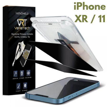Folii de Protecție InstaShield by VeReTech pentru iPhone - Folie de Protectie Privacy InstaShield by VeReTech pentru iPhone XR/11, cu Kit de Aplicare Instanta si Functie Automata de Indepartare a Prafului, din Sticla Securizata 9H+, Ultra Claritate Super HD,