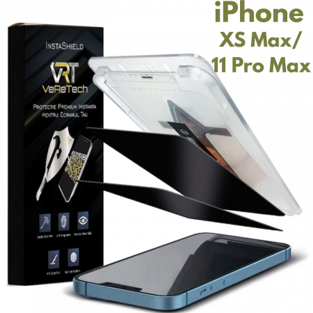 Folii de Protecție InstaShield by VeReTech pentru iPhone - Folie de Protectie Privacy InstaShield by VeReTech pentru iPhone XS Max/11 Pro Max, cu Kit de Aplicare Instanta si Functie Automata de Indepartare a Prafului, din Sticla Securizata 9H+, Claritate